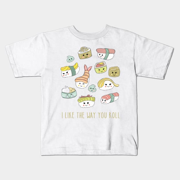 Kawaii Sushi Kids T-Shirt by Jackie Hurd